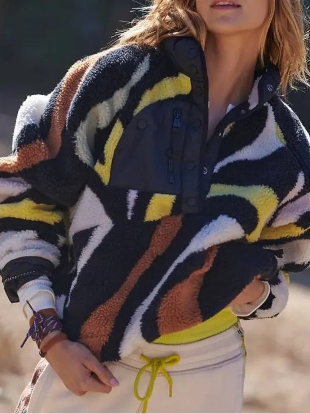 Free People Hit the Slopes Multi-Color Teddy Sherpa Jacket